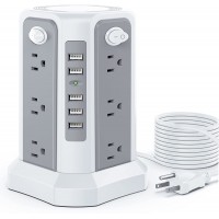 Power Strip Surge Protector 12 AC Outlets 5 USB Ports Power Strip with USB 16.4 FT Extension Cord Power Strip Tower Overload Protection, Outlet Surge Protector Suitable for Home Office