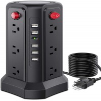 Power Strip Tower with USB 16.4FT 12 Outlet Surge Protector Power Strip 5 USB Ports Extension Cord Charging Station Outlet Overload Protection for Home, Office, Travel, Smartphone