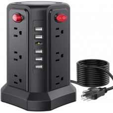 Power Strip Tower with USB 16.4FT 12 Outlet Surge Protector Power Strip 5 USB Ports Extension Cord Charging Station Outlet Overload Protection for Home, Office, Travel, Smartphone