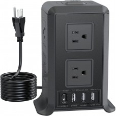 Power Strip with USB C Power Strip Surge Protector Tower 8 Outlet 4 USB Ports ( 1 USB C Outlet) Charging Station Power Strip with 6.56 FT Long Cord for Home, Office, Travel