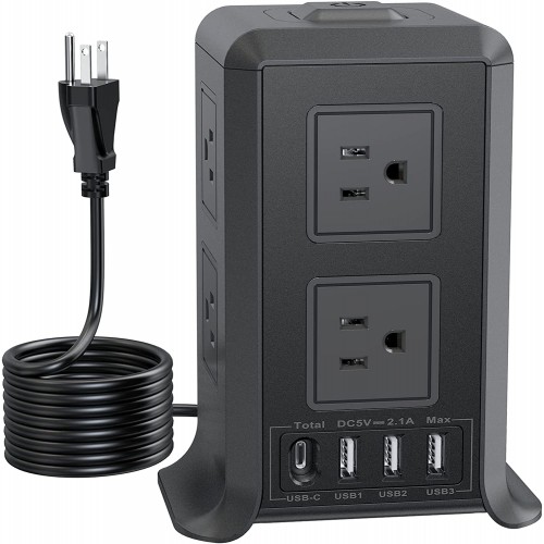 Power Strip with USB C Power Strip Surge Protector Tower 8 Outlet 4 USB Ports ( 1 USB C Outlet) Charging Station Power Strip with 6.56 FT Long Cord for Home, Office, Travel