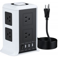 Power Strip with USB C Power Strip Surge Protector Tower 8 Outlet 4 USB Ports ( 1 USB C Outlet) Charging Station Power Strip with 6.56 FT Long Cord for Home, Office, Travel