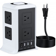 Power Strip with USB C Power Strip Surge Protector Tower 8 Outlet 4 USB Ports ( 1 USB C Outlet) Charging Station Power Strip with 6.56 FT Long Cord for Home, Office, Travel