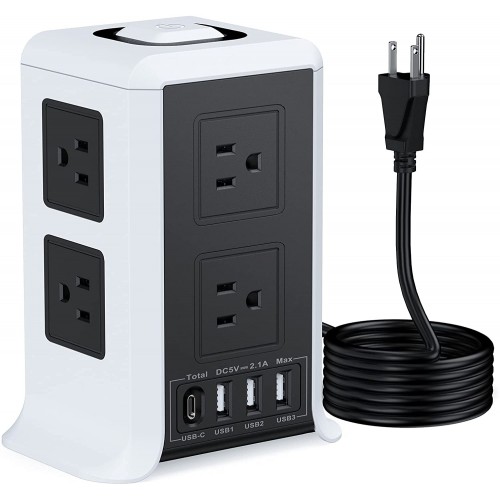 Power Strip with USB C Power Strip Surge Protector Tower 8 Outlet 4 USB Ports ( 1 USB C Outlet) Charging Station Power Strip with 6.56 FT Long Cord for Home, Office, Travel